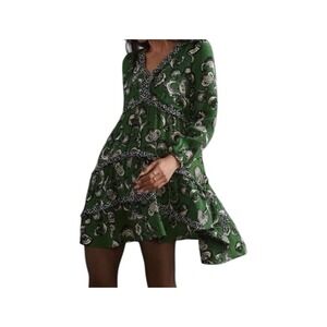 Anthropologie Green Paisley Tiered Mini Dress